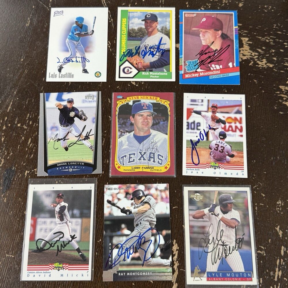 MLB Baseball In Person Autos 9 Card Lot Mickey Morandini Luis Castillo Parrish